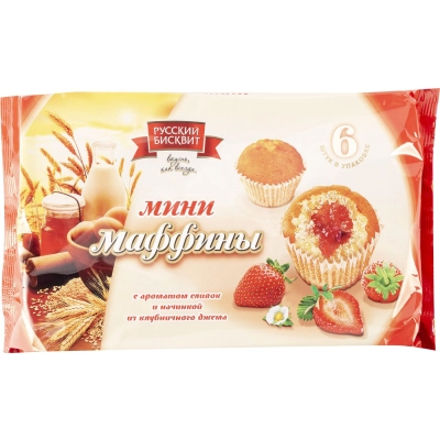 Мини-маффины 200гр 1*16 (клубника/сливки) Русский Бисквит