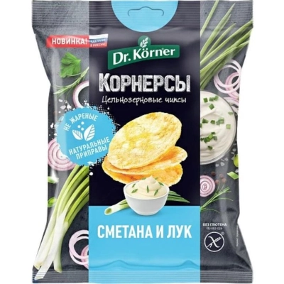 Dr. Korner кукурузно-рисовые 50гр 1*14 сметана и зелёный лук чипсы