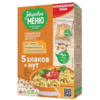 Здоровое меню 5 злаков с нутом 400г 1*6 коробка Кузнецовская