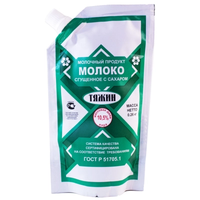 Молоко сгущ. ДойПак 260гр 1*32 ТЯЖИН (зелёное) 10,5%