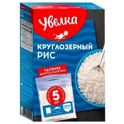Рис (912) круглозёрный 5*80гр 1*6 400гр Увелка Коробка
