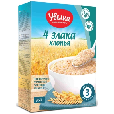 Хлопья 4 злака 350гр 1*6 (856) Увелка