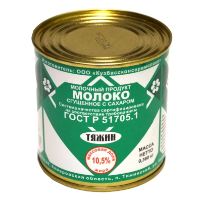 Молоко сгущ. ж/б 360гр 1*45 ТЯЖИН (зелёное) 10,5%