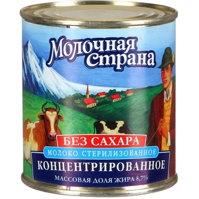 Молоко концентр.стерил. 7,8% 300гр 1*45 Молочная страна гост ж/б