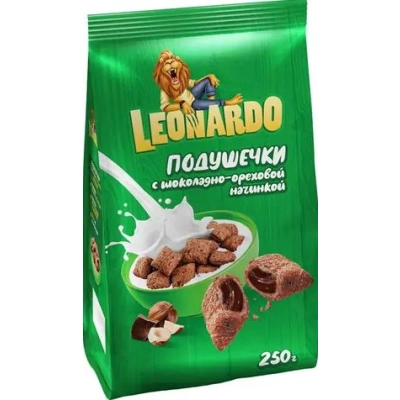 Leonardo 250гр 1*10 (КВР148) подушечки с шоколадной начинкой