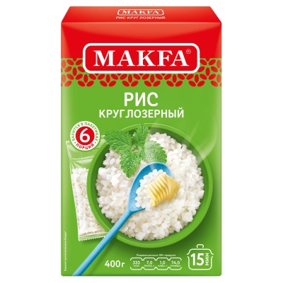 Рис шлиф.Круглозерный д/варки 400г (6порций) 1*9 Макфа