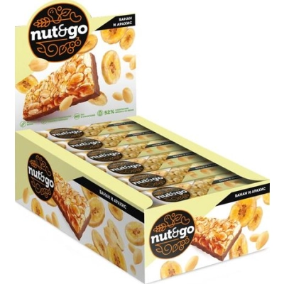 Nut N Go арахис с банановыми чипсами 42гр 1*18 (КВК460) батончик Яшкино