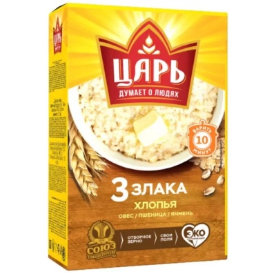 3 злака овсяные хлопья Царь 400гр 1*16 Коробка
