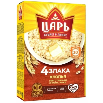 4 злака овсяные хлопья Царь 400гр 1*16 Коробка