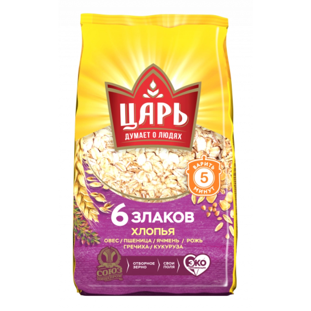 6 злаков овсяные хлопья "Царь" 400гр 1*20 м/у — Продопт96 6 злаков овсяные хлопья "Царь" 400гр 1*20 м/у