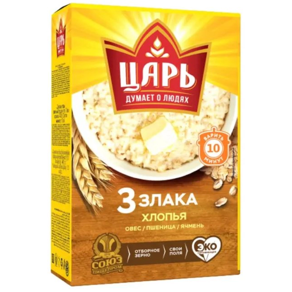 3 злака овсяные хлопья "Царь" 400гр 1*16 Коробка — Продопт96 3 злака овсяные хлопья "Царь" 400гр 1*16 Коробка
